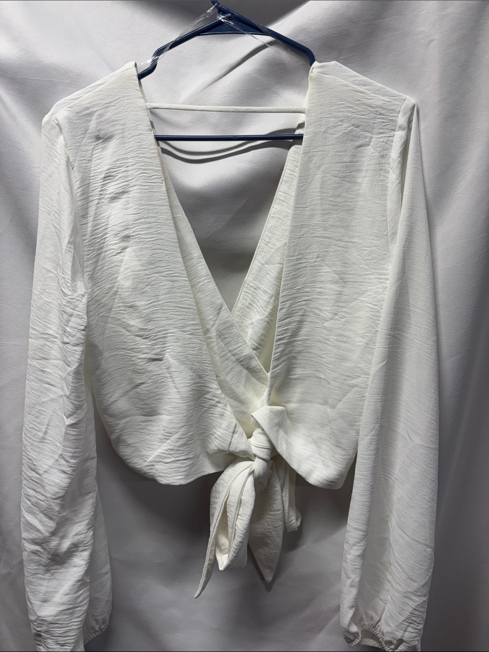 Women's White Wrap Tie Blouse - Picture 2 of 5